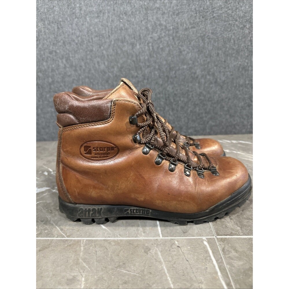Scarpa Vintage Leather Hiking Brown Boots Made In Italy Mens EU 42 US 9 B40